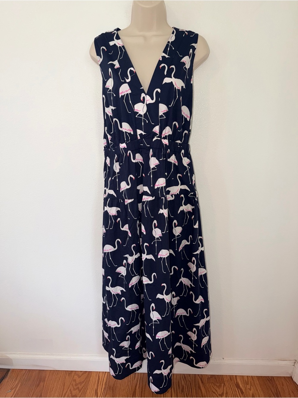 Navy Maxi Dress with Pink Flamingo Print